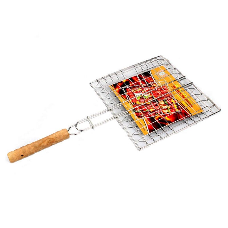 Odowalker Barbeque Grill Basket, Portable BBQ Grilling Baskets with Long Handle, Stainless Steel Grilling Basket for Fish Vegetables Steak Shrimp Chops Outdoor Grill Tool Accessories - Image 1
